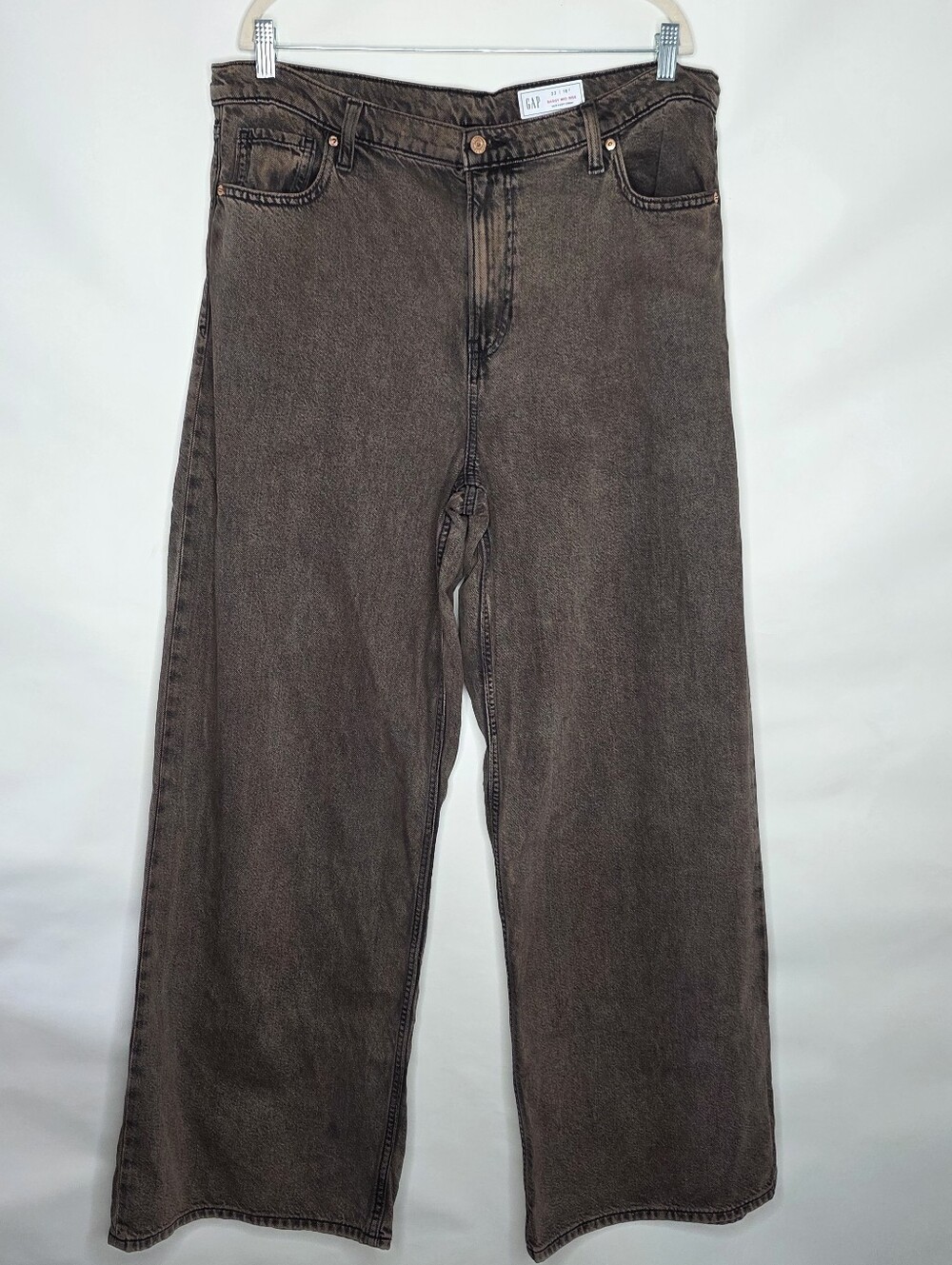 Gap Baggy Mid-Rise Wide Leg Jeans Size 16 Tall Ultrasoft Denim Dark Brown Wash - Picture 15 of 16